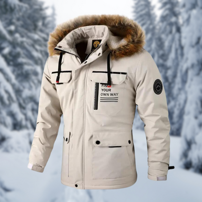 Men’s Faux-Fur Hooded Winter Parka – Warm Utility Jacket for Outdoor Cold-Weather Wear