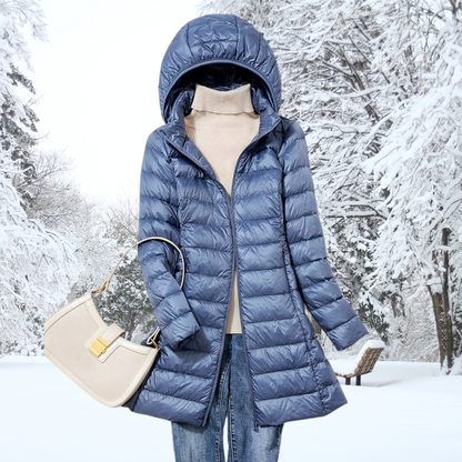 Women’s Longline Hooded Puffer Coat – Warm Quilted Layer for Winter Wear