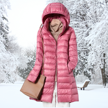 Women’s Longline Hooded Puffer Coat – Warm Quilted Layer for Winter Wear