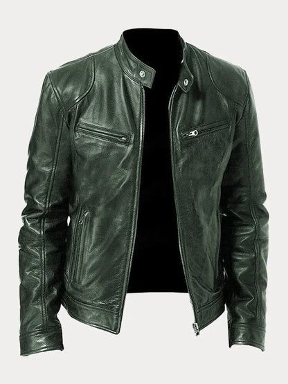 Men’s Biker-Style Jacket – Stand Collar with Press Studs and Four Zip Pockets