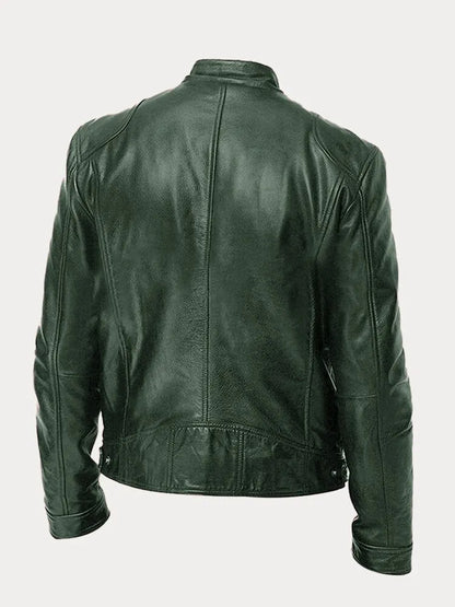 Men’s Biker-Style Jacket – Stand Collar with Press Studs and Four Zip Pockets
