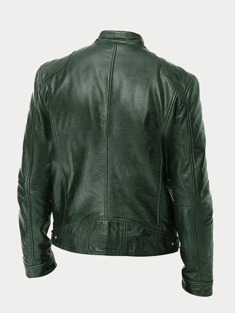 Men’s Stand-Collar Leather-Look Jacket – Regular Fit Zip Layer for Everyday Wear
