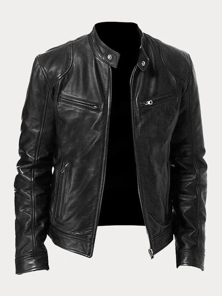 Men’s Stand-Collar Leather-Look Jacket – Regular Fit Zip Layer for Everyday Wear