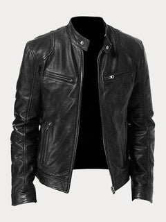Men’s Stand-Collar Leather-Look Jacket – Regular Fit Zip Layer for Everyday Wear