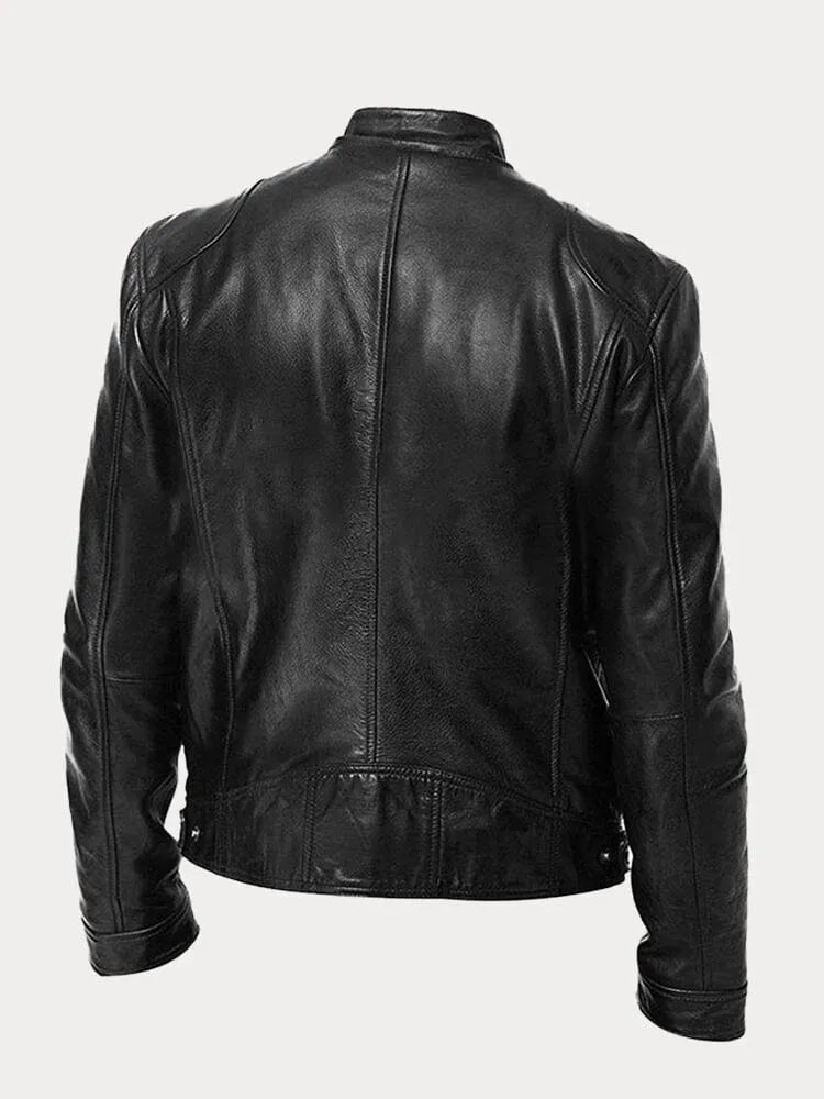 Men’s Stand-Collar Leather-Look Jacket – Regular Fit Zip Layer for Everyday Wear