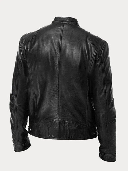 Men’s Stand-Collar Leather-Look Jacket – Regular Fit Zip Layer for Everyday Wear