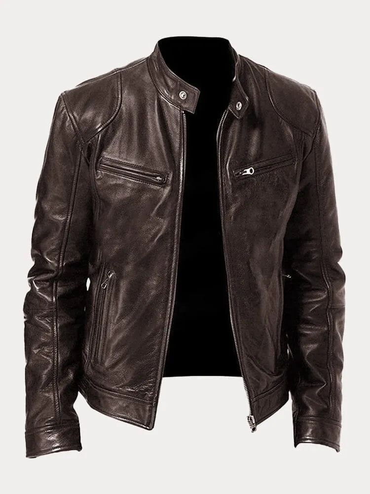 Men’s Stand-Collar Leather-Look Jacket – Regular Fit Zip Layer for Everyday Wear