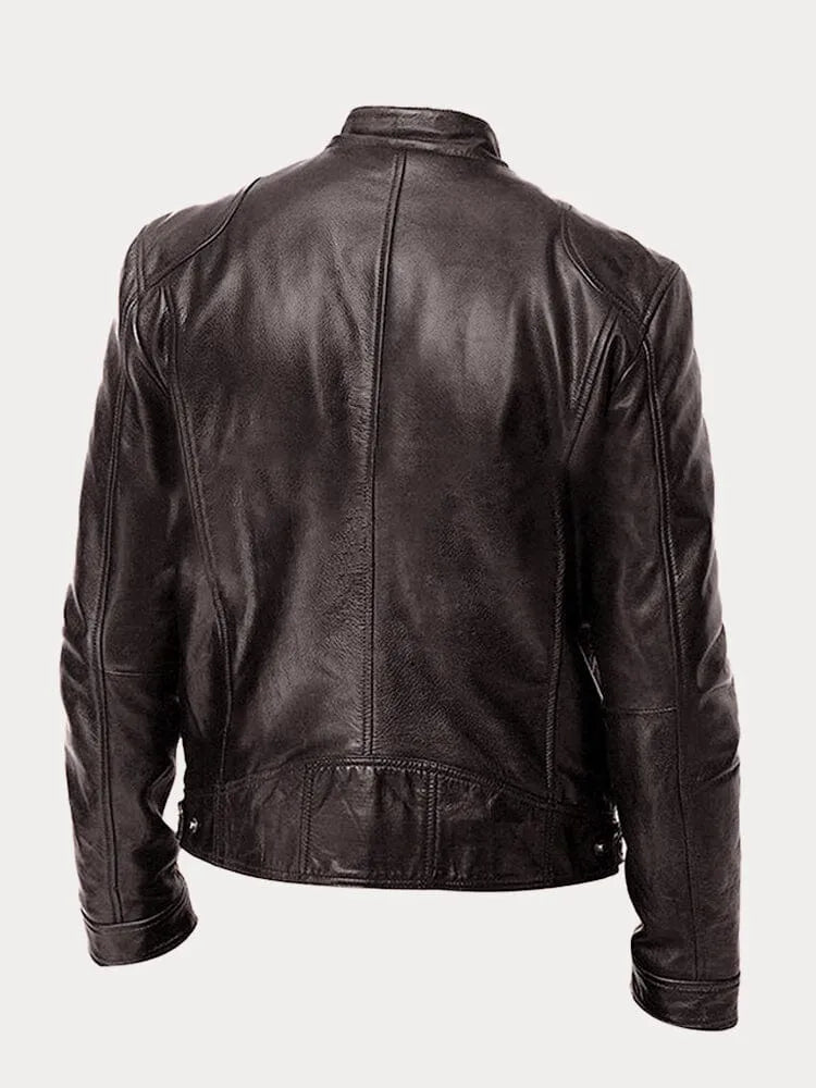 Men’s Biker-Style Jacket – Stand Collar with Press Studs and Four Zip Pockets