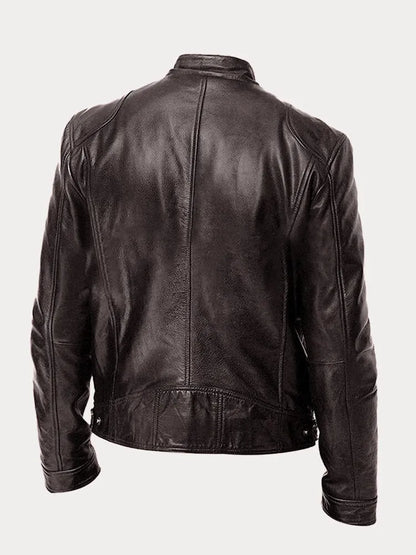Men’s Biker-Style Jacket – Stand Collar with Press Studs and Four Zip Pockets