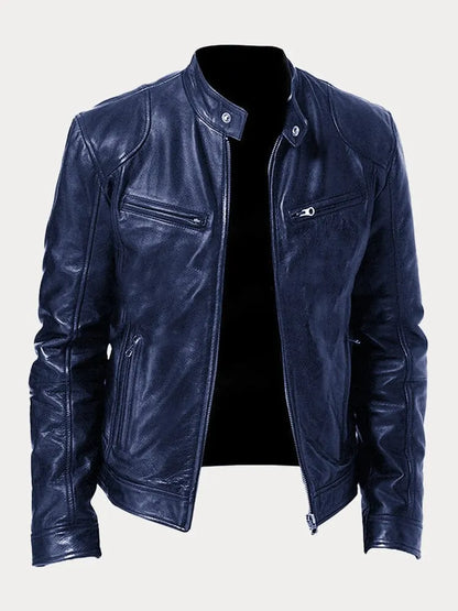Men’s Stand-Collar Leather-Look Jacket – Regular Fit Zip Layer for Everyday Wear