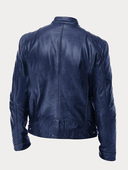 Men’s Biker-Style Jacket – Stand Collar with Press Studs and Four Zip Pockets