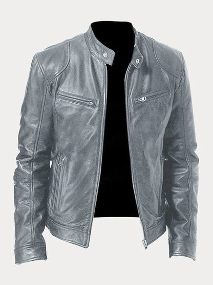Men’s Stand-Collar Leather-Look Jacket – Regular Fit Zip Layer for Everyday Wear