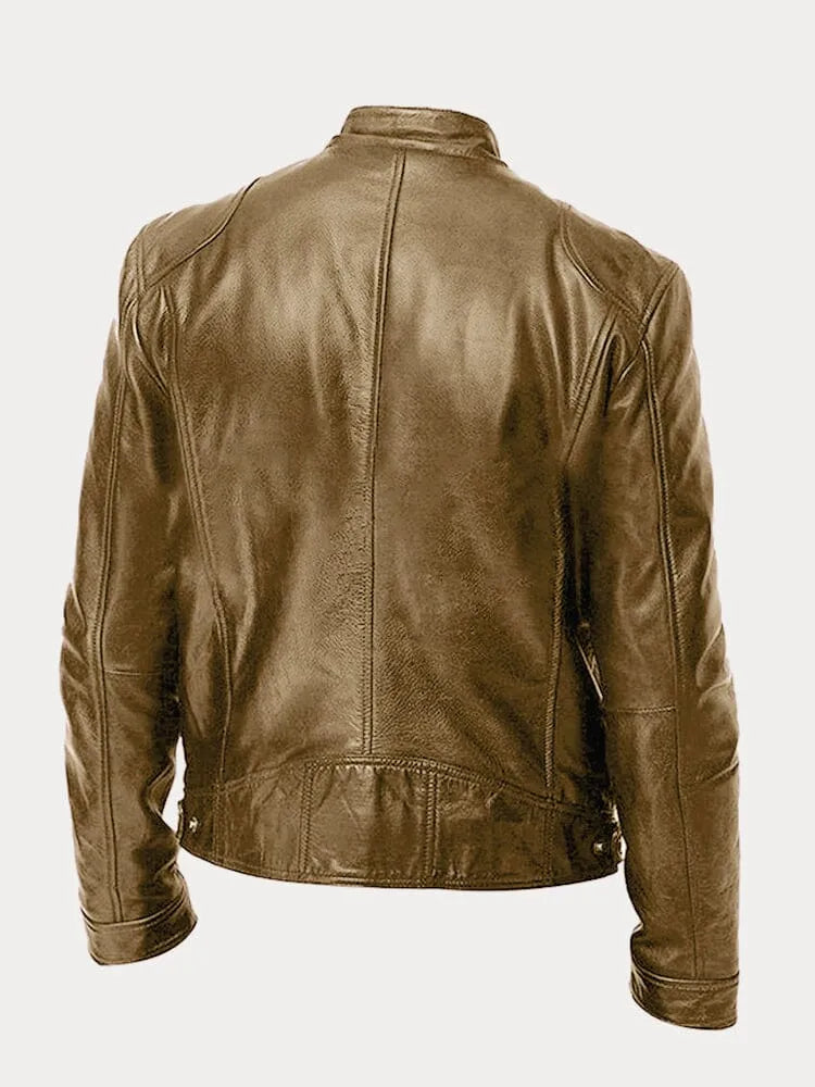 Men’s Stand-Collar Leather-Look Jacket – Regular Fit Zip Layer for Everyday Wear