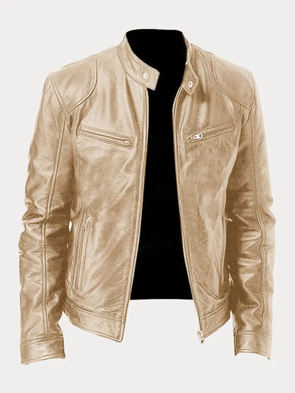 Men’s Stand-Collar Leather-Look Jacket – Regular Fit Zip Layer for Everyday Wear