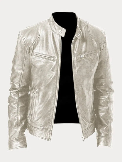 Men’s Stand-Collar Leather-Look Jacket – Regular Fit Zip Layer for Everyday Wear