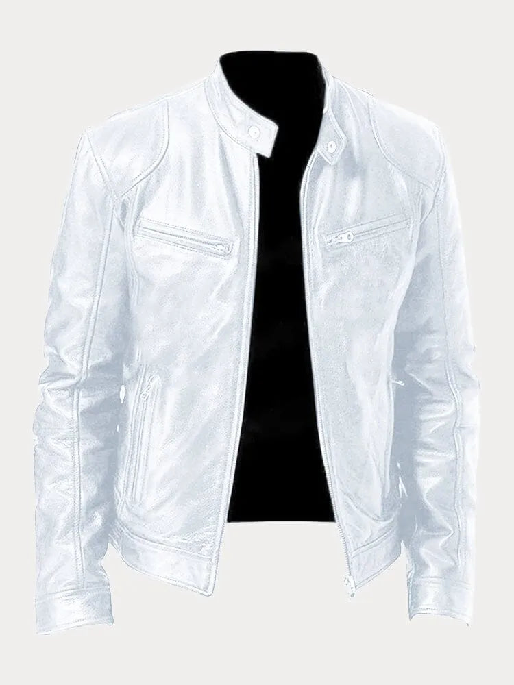 Men’s Stand-Collar Leather-Look Jacket – Regular Fit Zip Layer for Everyday Wear