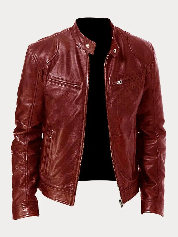 Men’s Biker-Style Jacket – Stand Collar with Press Studs and Four Zip Pockets