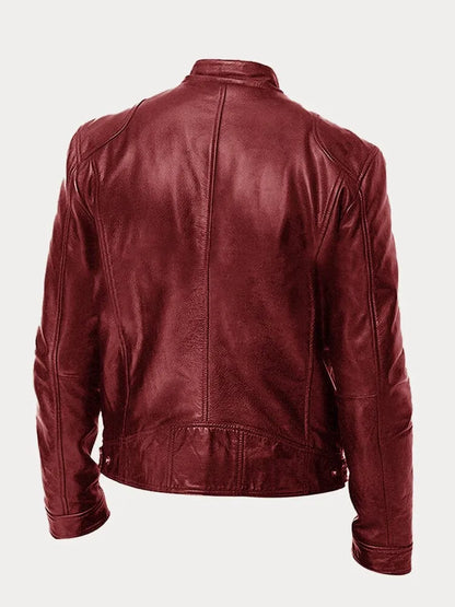 Men’s Stand-Collar Leather-Look Jacket – Regular Fit Zip Layer for Everyday Wear