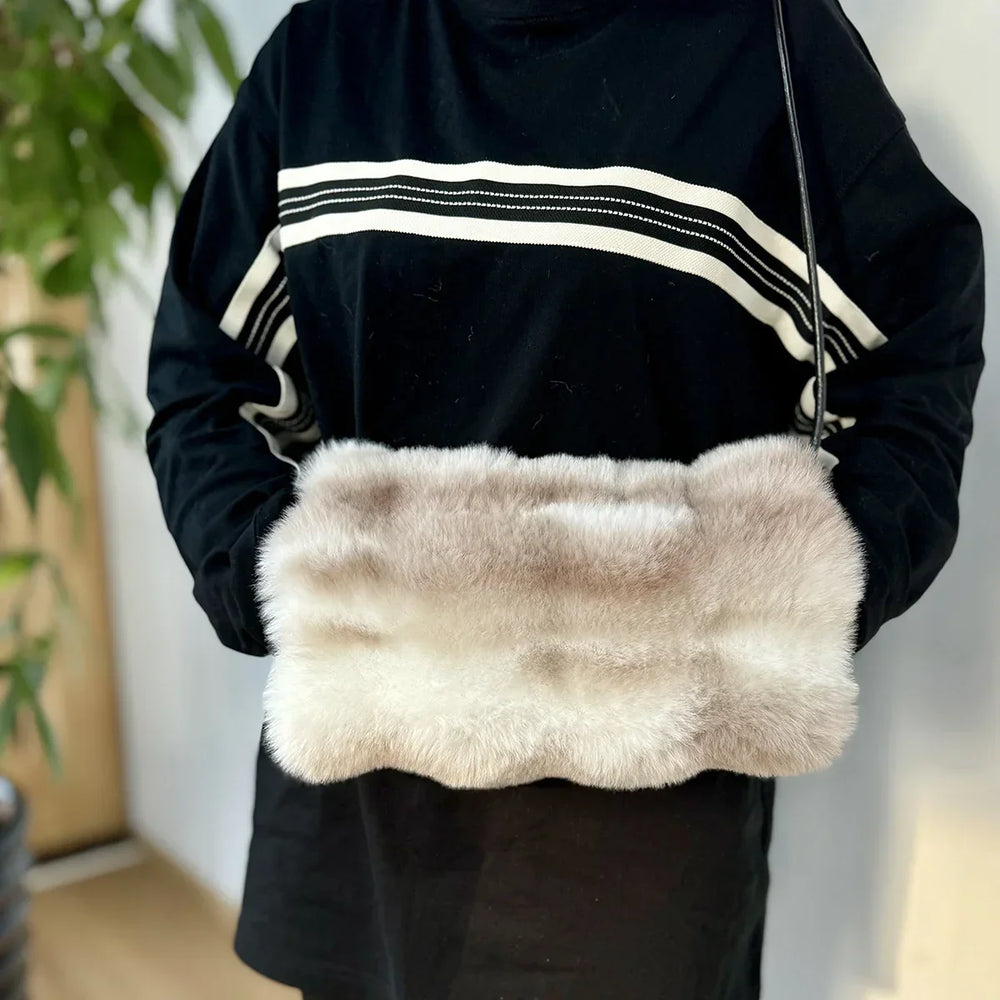 Women’s Plush Faux-Fur Hand Warmer Muff – Thick Winter Hand-Warming Tube with Shoulder Strap