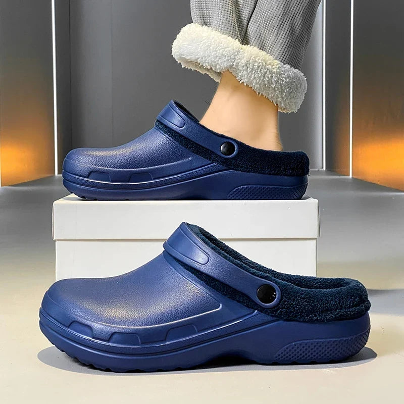 Men’s Plush-Lined Winter Clog Slippers – Warm Wide-Fit Non-Slip Indoor Outdoor House Shoes for Everyday Comfort