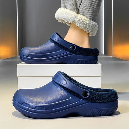 Men’s Plush-Lined Winter Clog Slippers – Warm Wide-Fit Non-Slip Indoor Outdoor House Shoes for Everyday Comfort