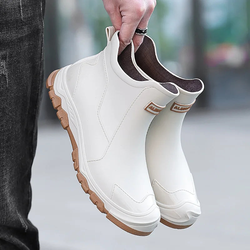 Men’s Waterproof Slip-On Rain Boots – Outdoor Rubber Boots with Non-Slip Gripped Sole