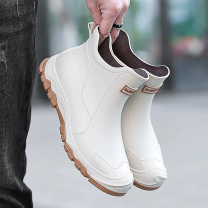 Men’s Waterproof Slip-On Rain Boots – Outdoor Rubber Boots with Non-Slip Gripped Sole