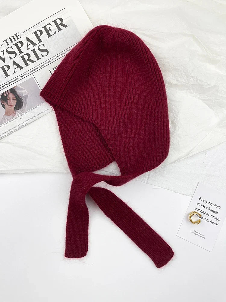 Women’s Knitted Earflap Winter Hat – Soft Tie-Up Cold-Weather Beanie with Ear Protection