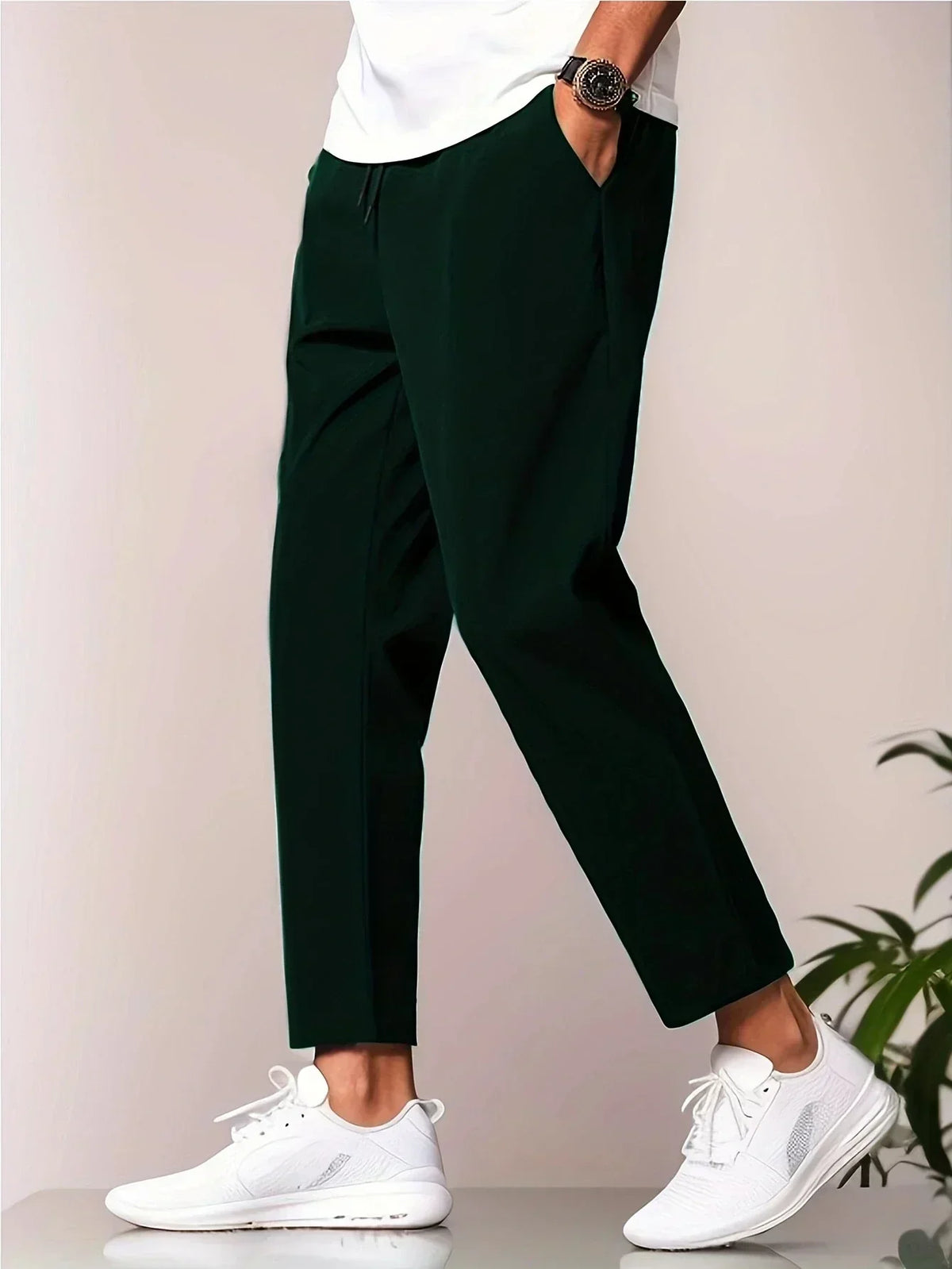 Men’s Relaxed Tapered Cropped Trousers – Lightweight Casual Pants for Everyday Wear
