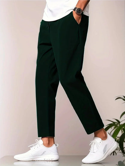 Men’s Relaxed Tapered Cropped Trousers – Lightweight Casual Pants for Everyday Wear