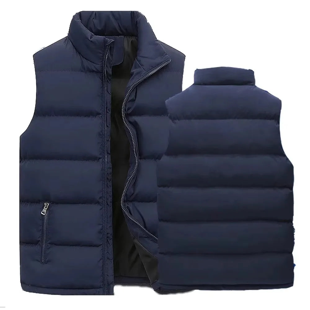 Men’s Padded Puffer Vest – Sleeveless Winter Layer with High Collar and Zipped Pockets