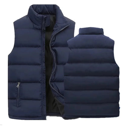 Men’s Padded Puffer Vest – Sleeveless Winter Layer with High Collar and Zipped Pockets