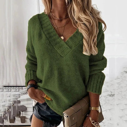 Women’s Oversized V-Neck Knit Sweater – Relaxed Pullover for Effortless Cold-Weather Layering
