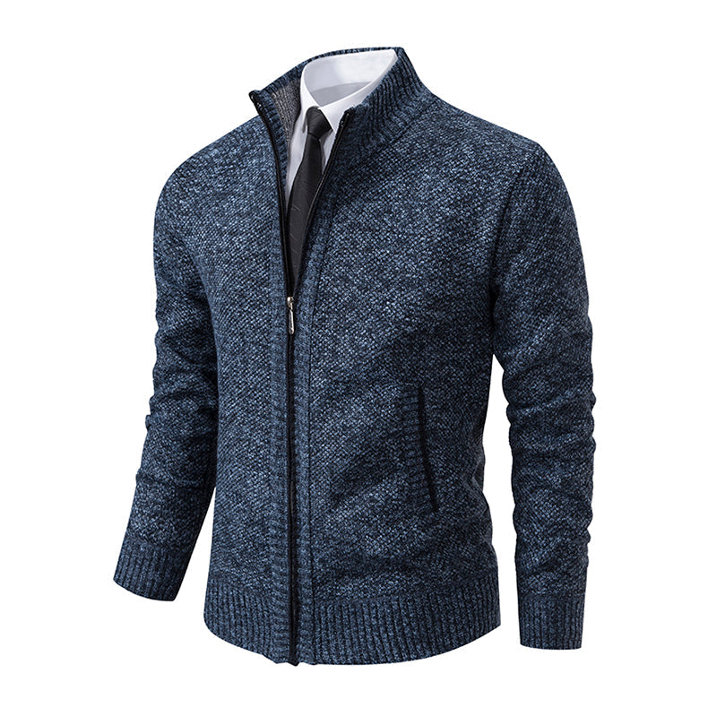 Men’s Textured Zip Cardigan – Stand-Collar Knit Layer for Smart Casual Wear