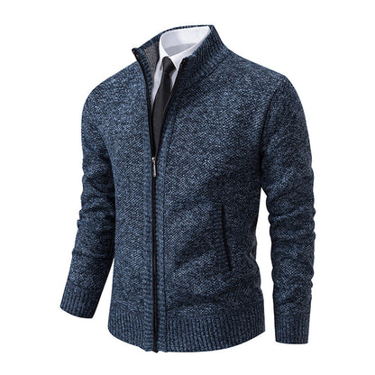 Men’s Textured Zip Cardigan – Stand-Collar Knit Layer for Smart Casual Wear