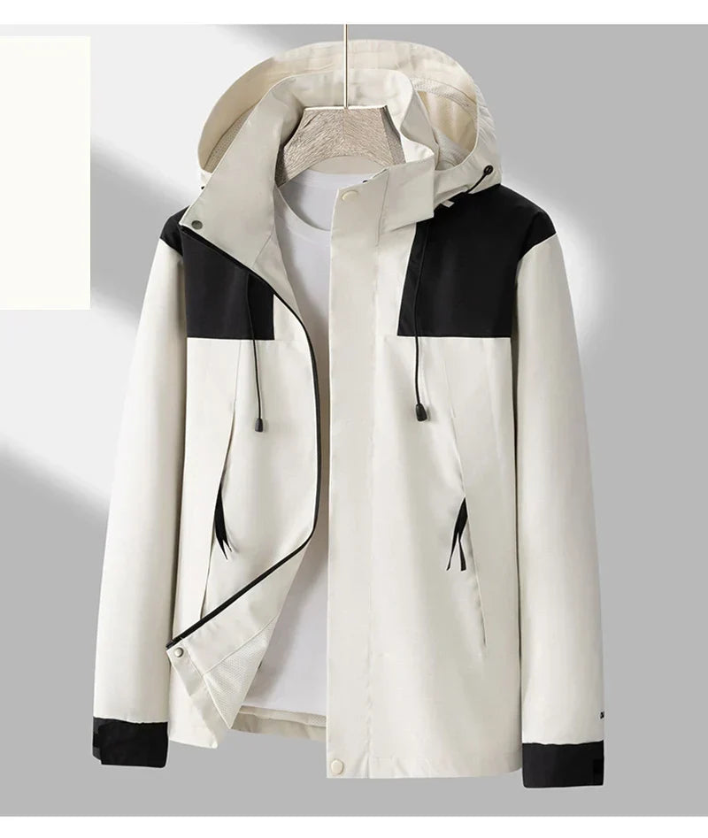 Men’s Hooded Outdoor Jacket – Wind-Resistant Zip-Up Coat with Adjustable Hood and Secure Pockets