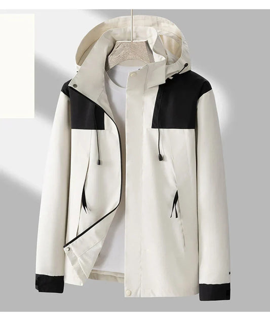 Men’s Hooded Outdoor Jacket – Wind-Resistant Zip-Up Coat with Adjustable Hood and Secure Pockets