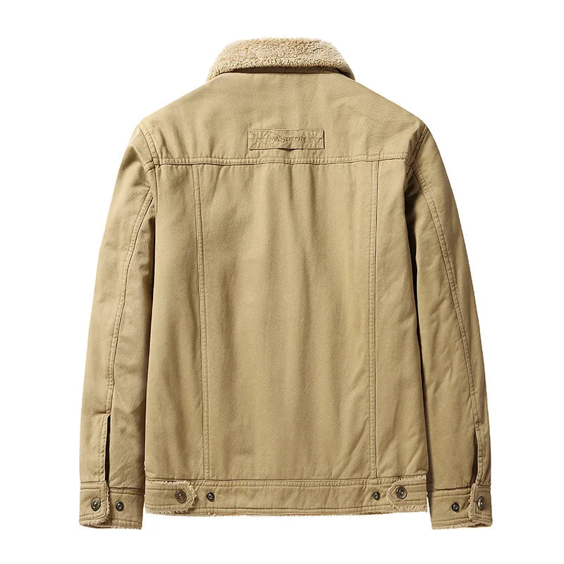 Men’s Sherpa-Lined Utility Jacket – Warm Button-Front Coat with Multi-Pocket Design