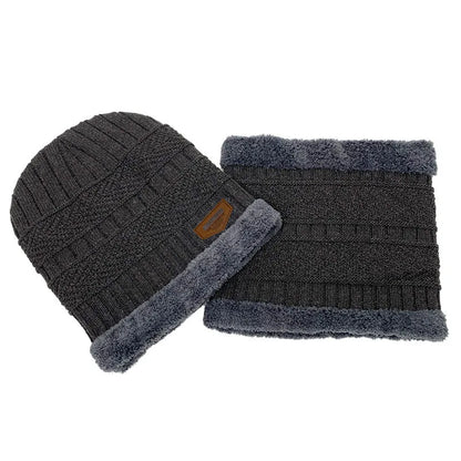 Unisex Plush-Lined Knit Beanie Set – Winter Hat with Matching Neck Warmer