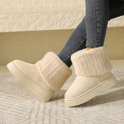 Women’s Plush-Trim Slip-On Snow Boots – Water-Resistant Winter Ankle Boots with Supportive Sole