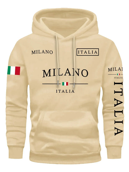 Men’s Printed Pullover Hoodie – Relaxed Fit Warm Sports Sweatshirt for Outdoor Fitness and Casual Wear