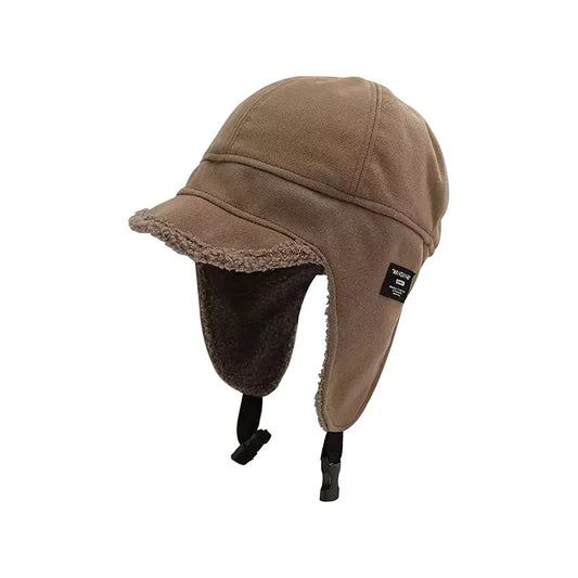 Unisex Fleece-Lined Winter Trapper Hat – Ear-Flap Cap with Curved Visor and Adjustable Strap
