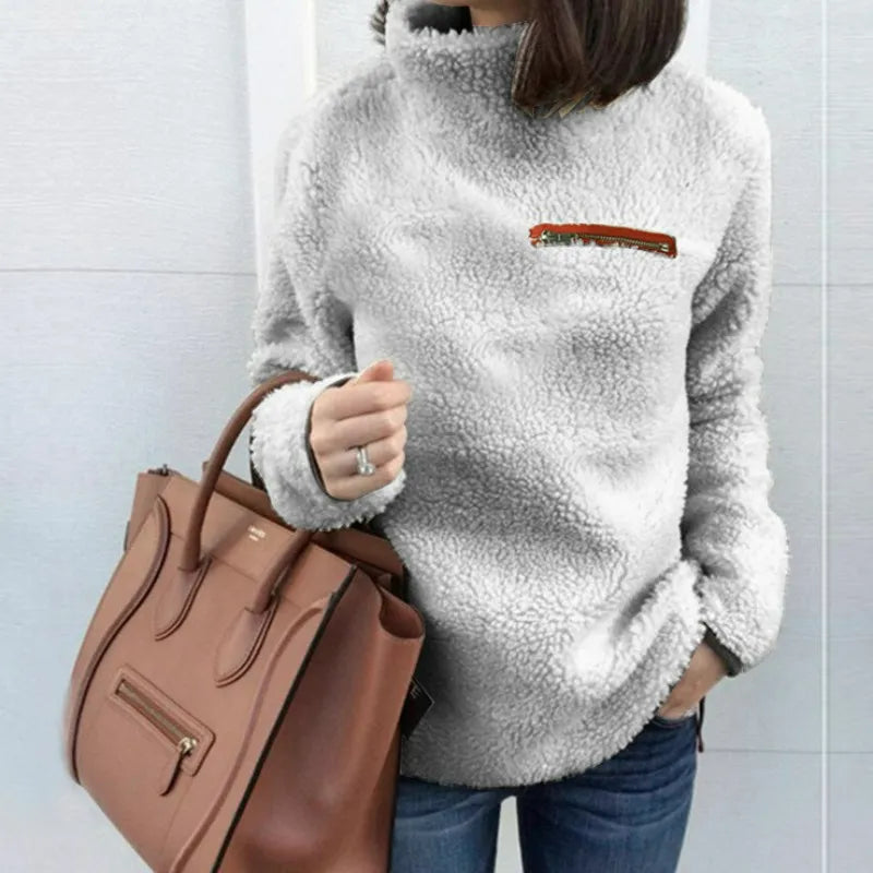 Women’s High-Neck Teddy Fleece Sweatshirt – Soft Cosy Pullover for Cold-Weather Comfort