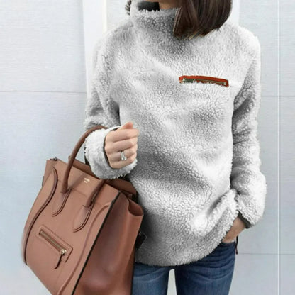 Women’s High-Neck Teddy Fleece Sweatshirt – Soft Cosy Pullover for Cold-Weather Comfort