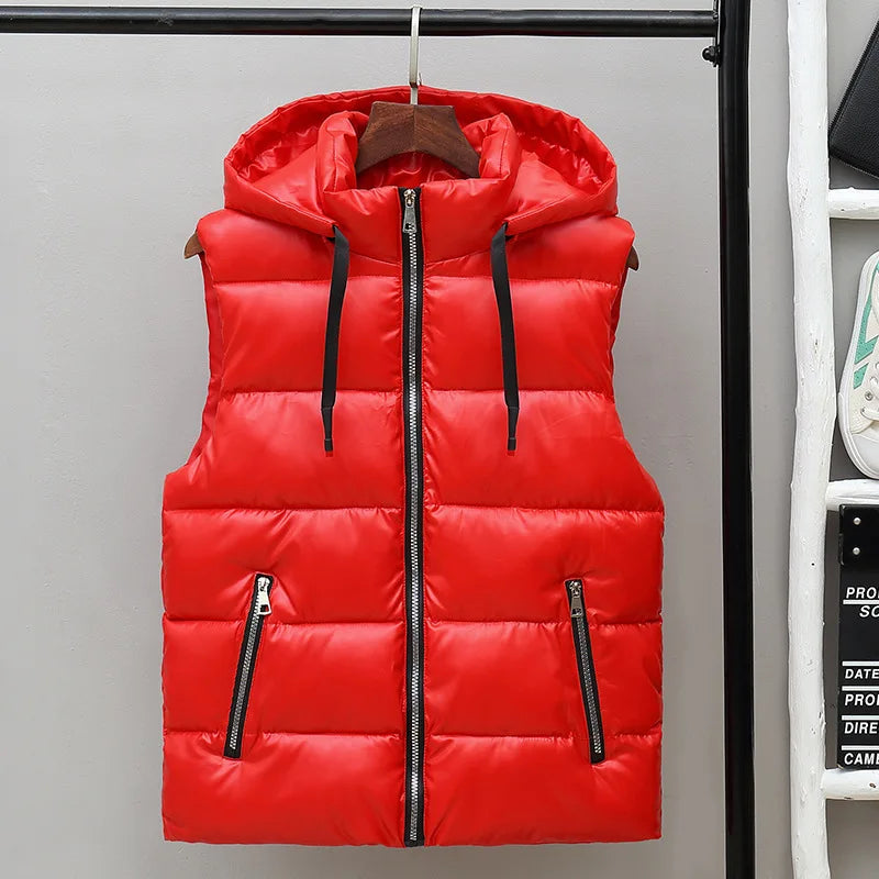 Men’s Hooded Puffer Winter Vest – Glossy Padded Sleeveless Zip-Up Gilet with Pockets