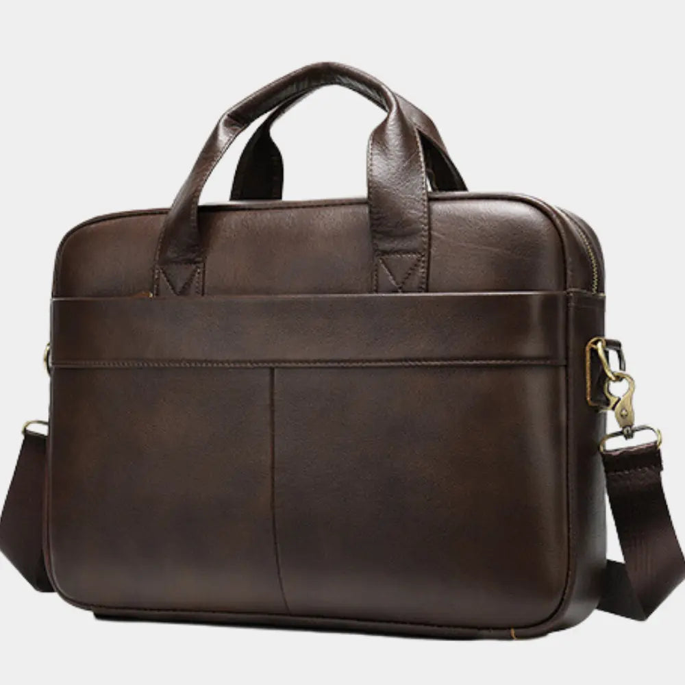 Men’s Leather Work Briefcase with Top Handles and Shoulder Strap