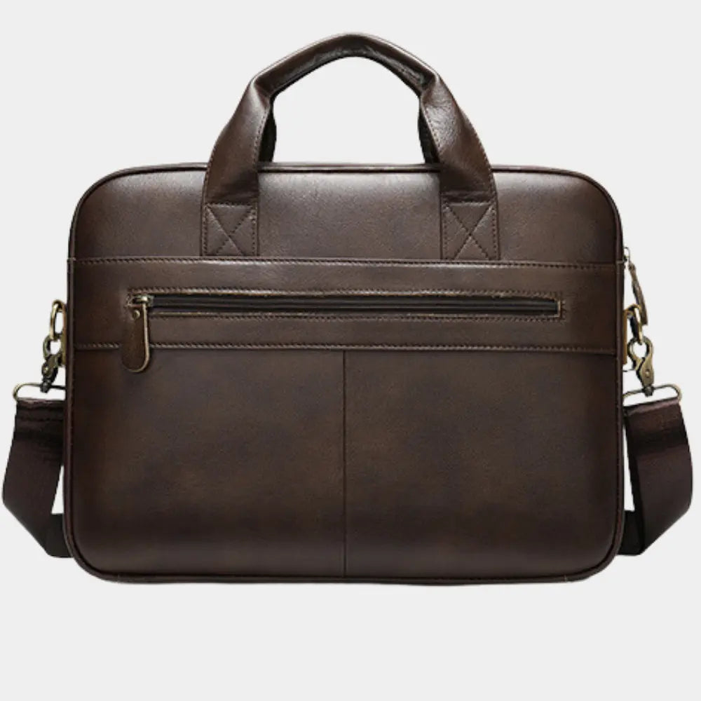 Men’s Leather Work Briefcase with Top Handles and Shoulder Strap
