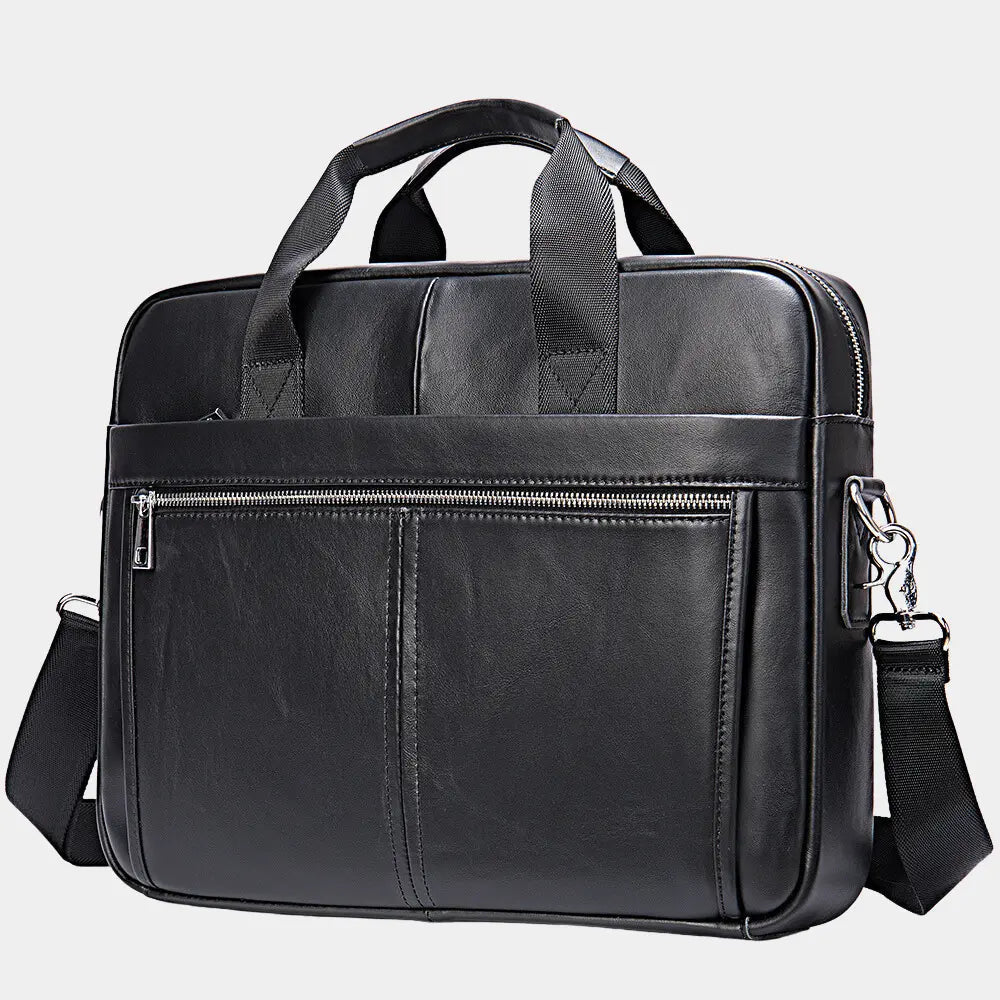 Men’s Leather Work Briefcase with Top Handles and Shoulder Strap