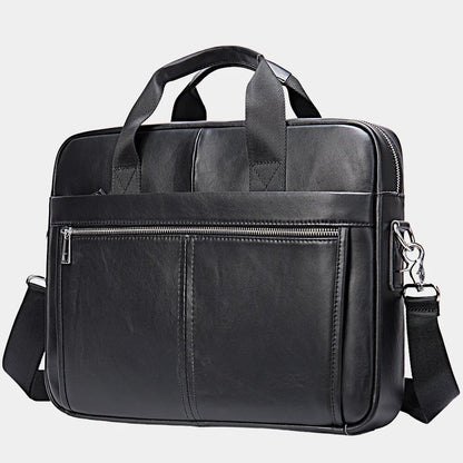 Men’s Leather Work Briefcase with Top Handles and Shoulder Strap