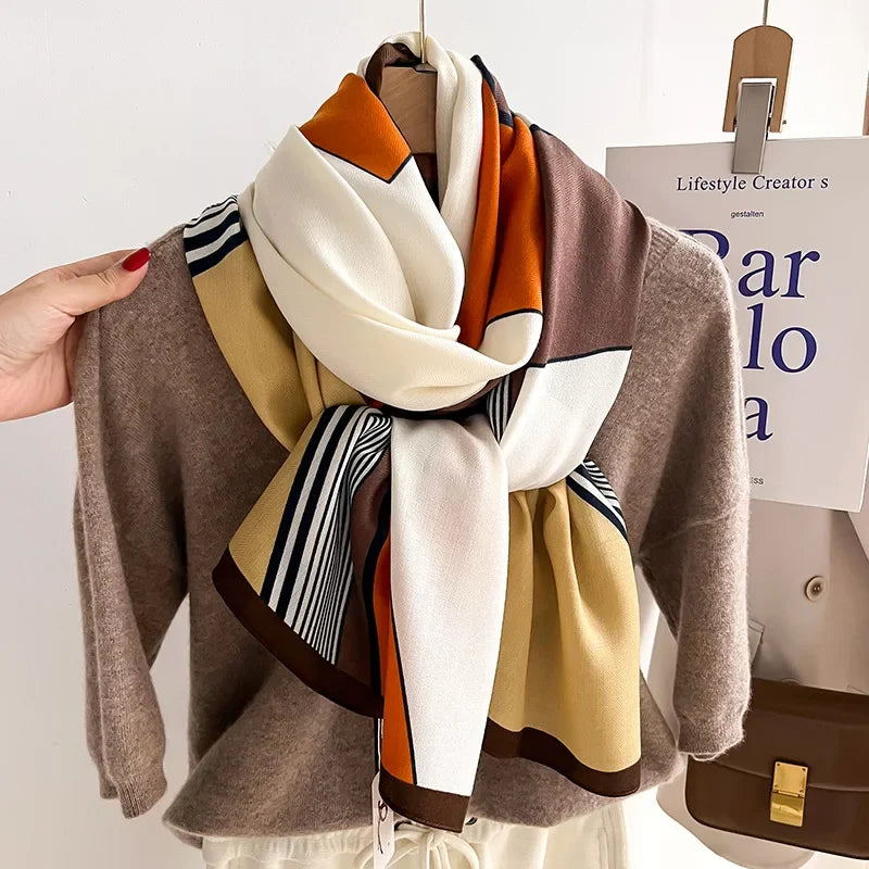 Women’s Soft Polyester Winter Scarf – Oversized Wool-Cotton Feel Wrap for Elegant Autumn and Winter Layering